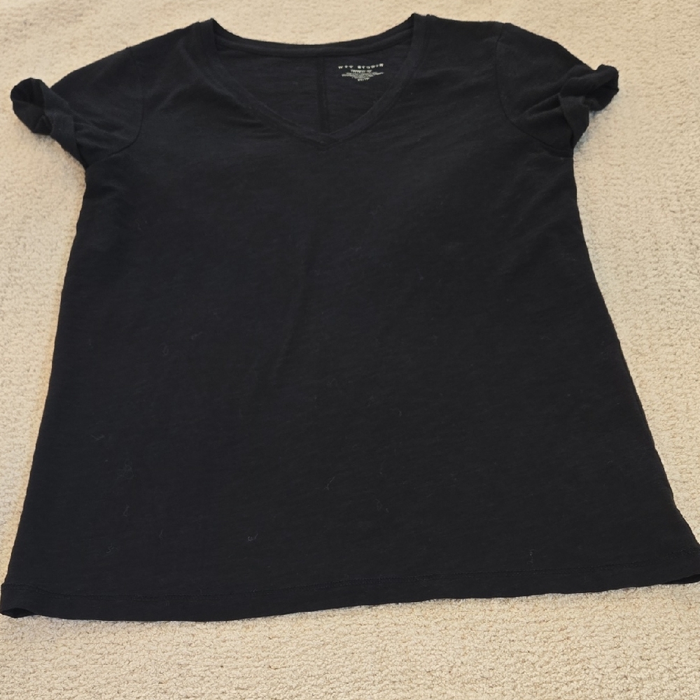 Max Studio Black Short Sleeve V-Neck Tee